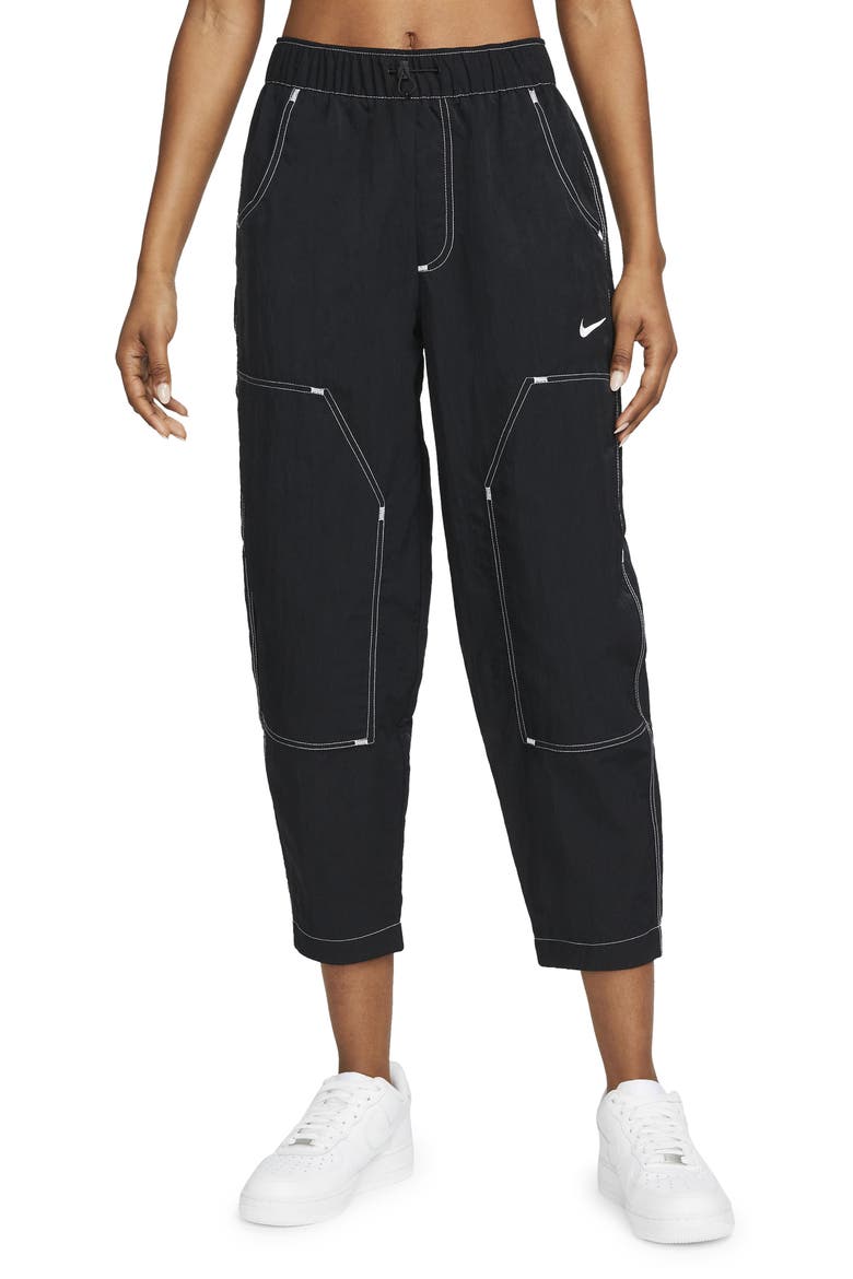 Sportswear Swoosh Woven Pants, Main, color, BLACK/ BLACK/ WHITE/ WHITE