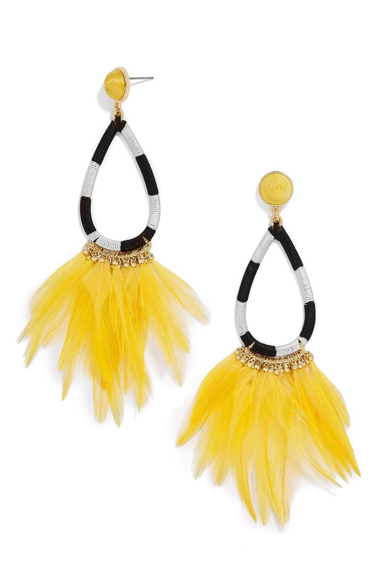 BaubleBar Marigold Feather Shoulder Duster Earrings, Main, color,
