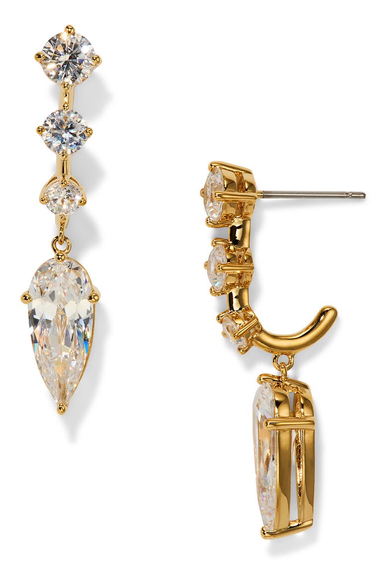 Lucia Cubic Zirconia Drop J Hoop Earrings, Main, color, GOLD