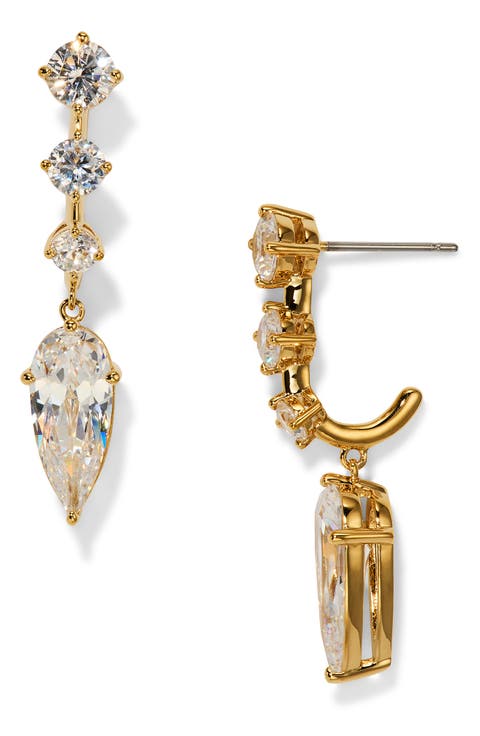 Lucia Cubic Zirconia Drop J Hoop Earrings