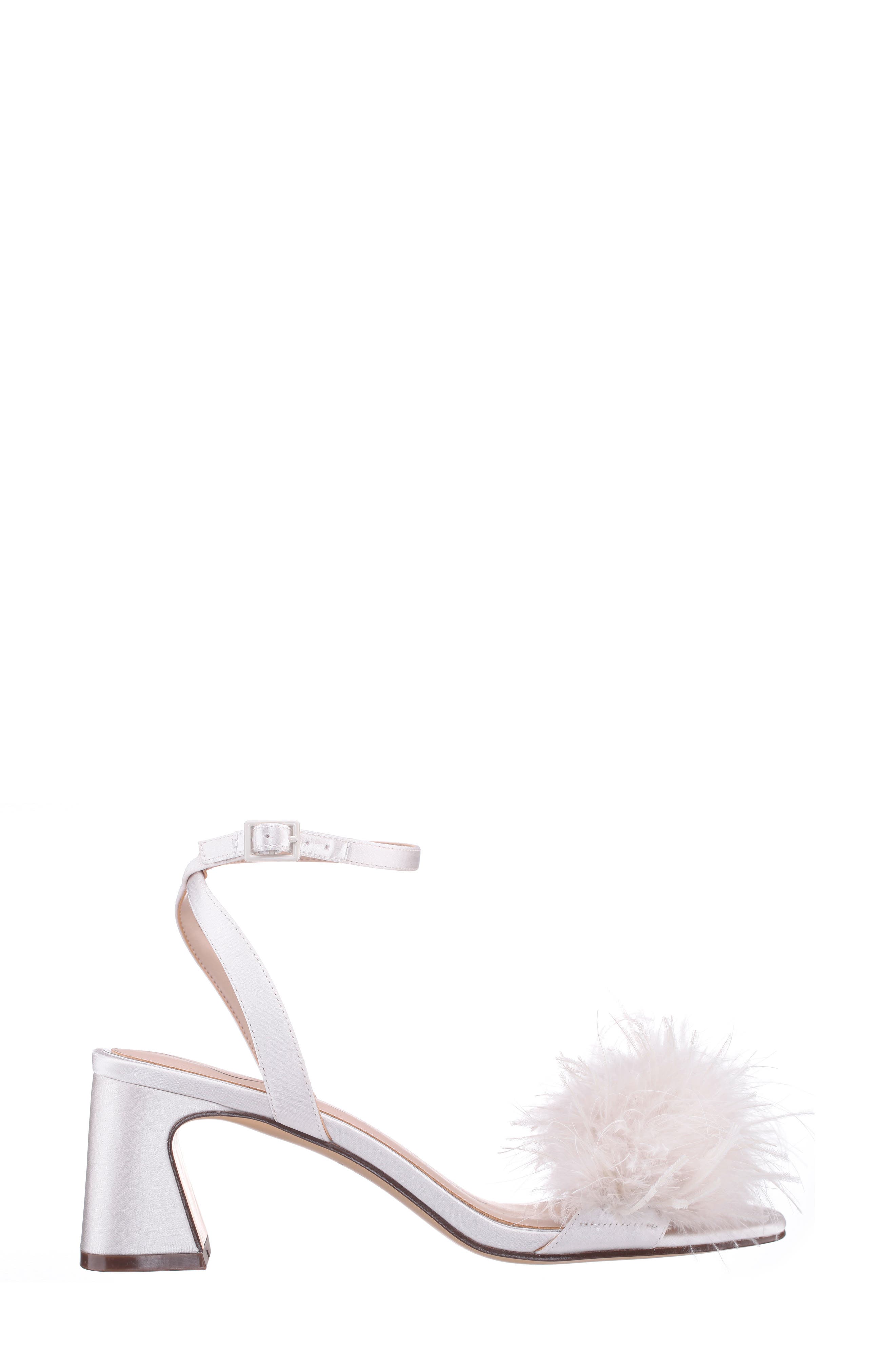 Nina Bev Ankle Strap Faux Feather Sandal, Alternate, color, Ivory
