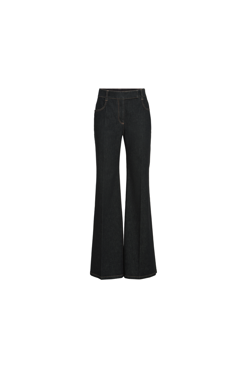Comfort no-fade denim flared trousers with monili, Alternate, color, Black
