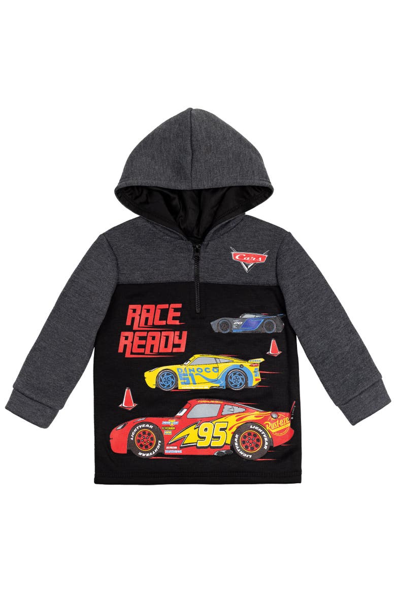Cars Lightning McQueen Half Zip Hoodie, Main, color, Charcoal Heather Grey / Black