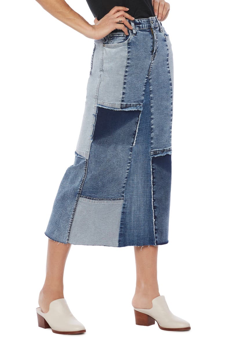 Selma Mix Patch Denim Skirt, Main, color, MIX BLUE
