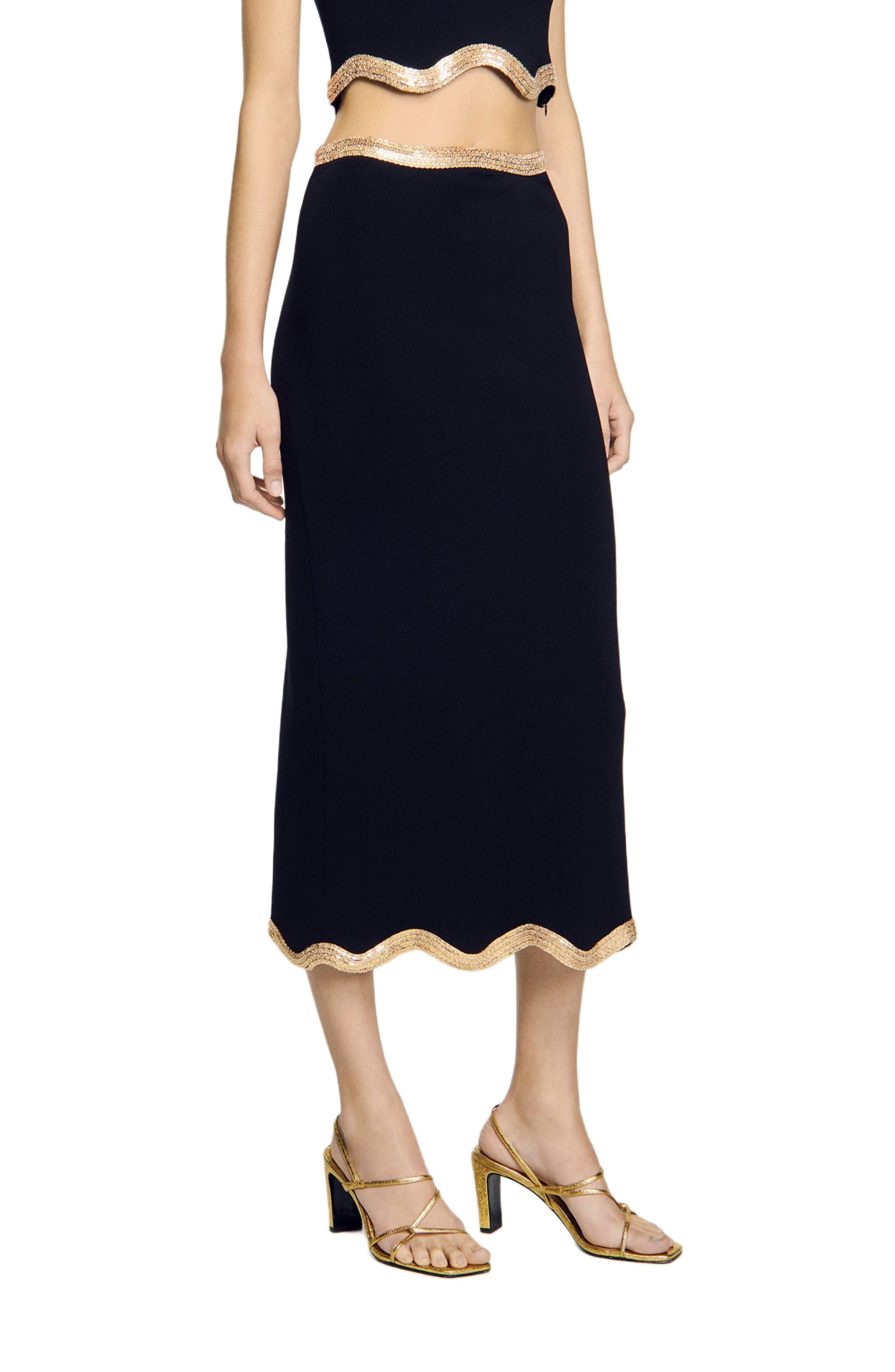 SANDRO Embossed leather sandals, Alternate, color, Gold