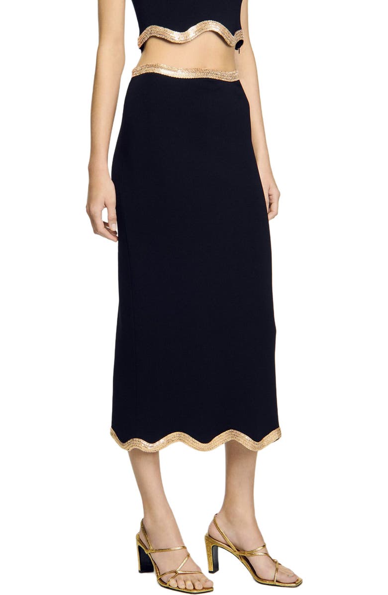 SANDRO Embossed leather sandals, Alternate, color, Gold