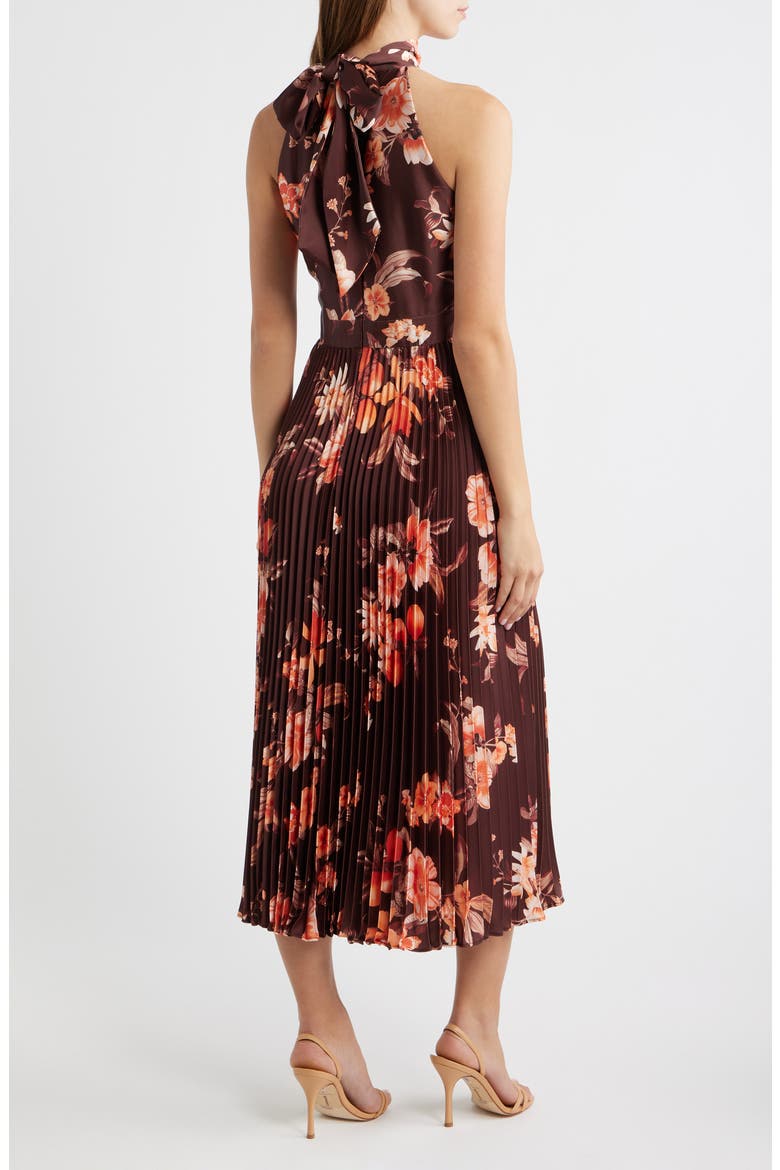 Floral Print Sleeveless Print Midi Dress, Alternate, color, CHOCOLATE