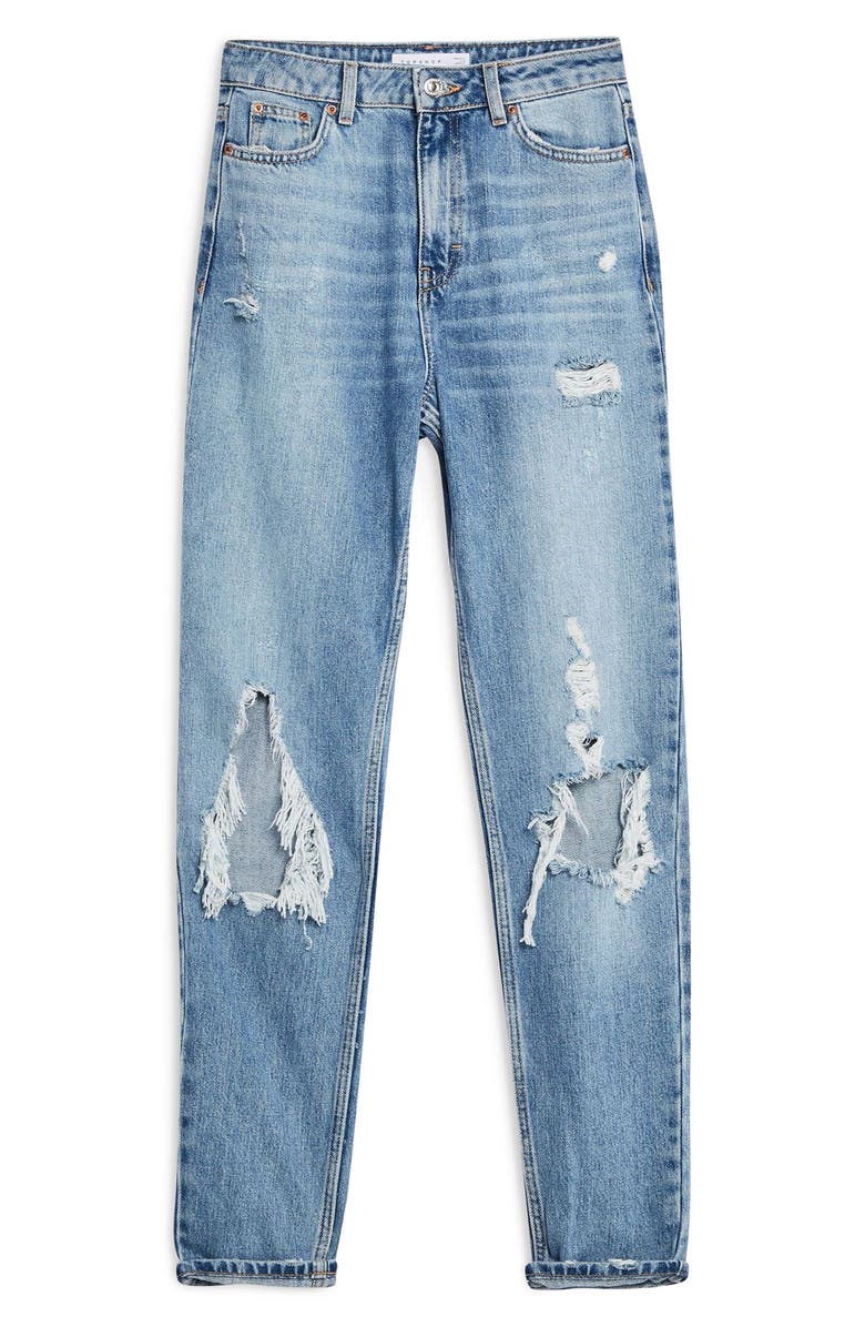 Topshop Distressed Ripped Jeans, Alternate, color, Light Denim