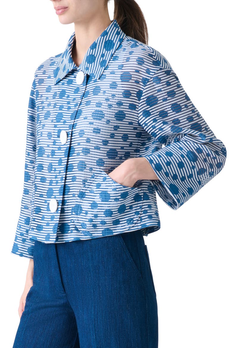 Stripe Dot Organza Crop Jacket, Alternate, color, CREAM-MEDIUM BLUE