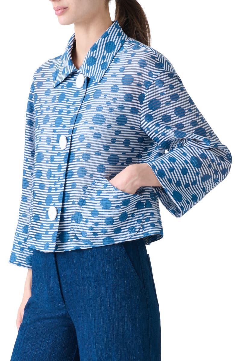 Akris punto Stripe Dot Organza Crop Jacket, Alternate, color, Cream-Medium Blue