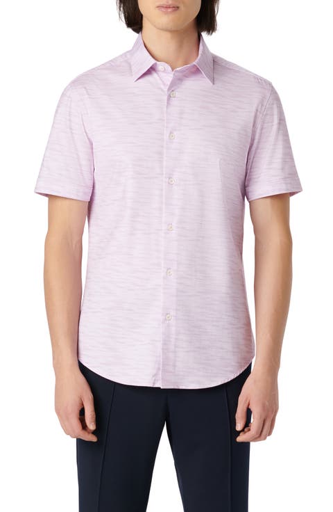 Miles Ooohcotton® Space Dye Print Short Sleeve Button-Up Shirt