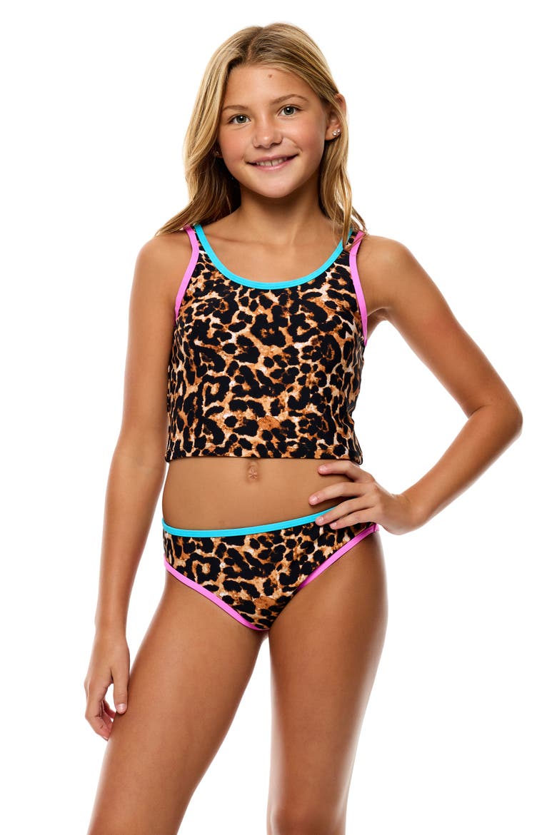 Kids' Contrast Binding Two-Piece Swimsuit, Alternate, color, BLACK MULTI