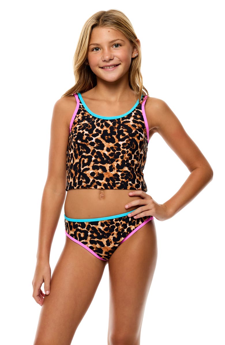 Beach Lingo Kids' Contrast Binding Two-Piece Swimsuit, Alternate, color, Black Multi