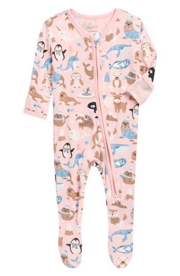 Kickee Pants Print Zip Footie In Baby Rose Arctic Animals