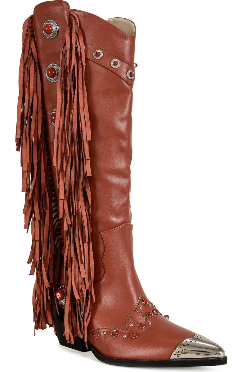 AZALEA WANG Pelagius Fringe Western Boot, Main, color, Red
