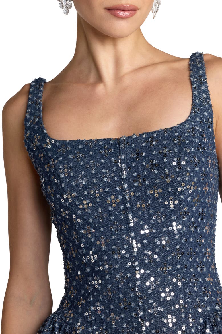 Sleeveless Sequin Denim Mini Dress, Alternate, color, Blue