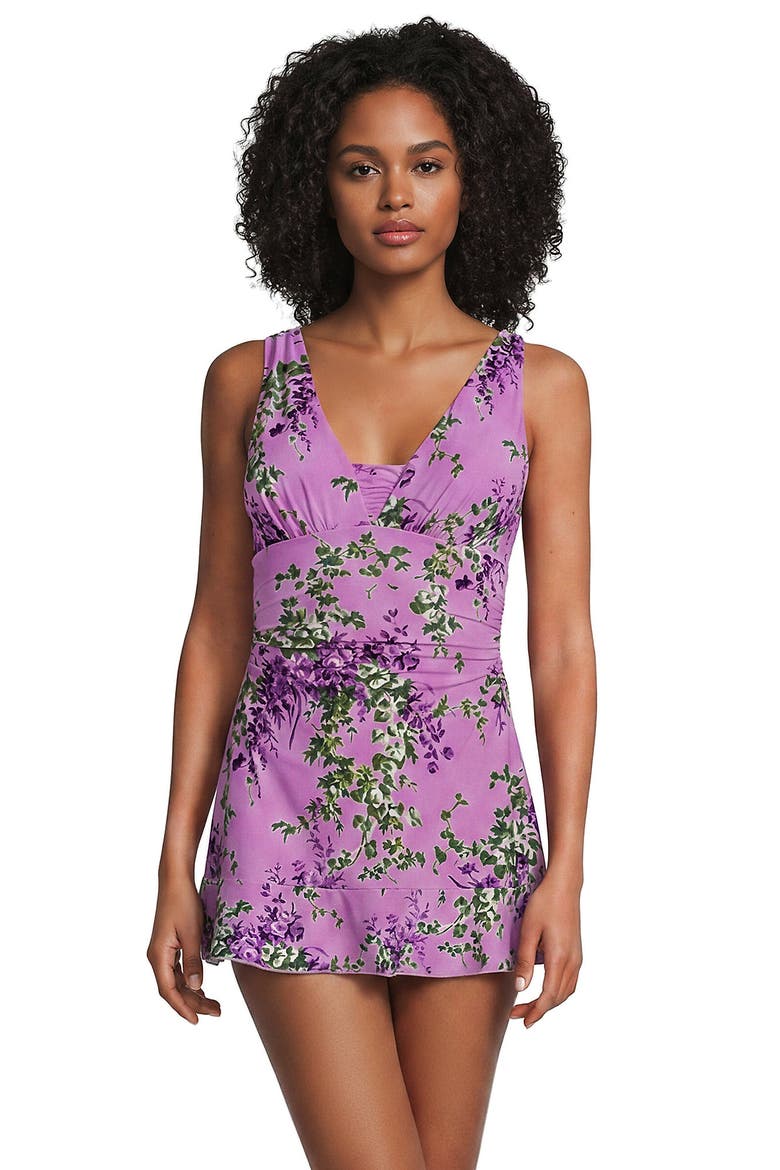 SlenderSuit Grecian Mini Swim Dress, Alternate, color, Pink/White Blooms