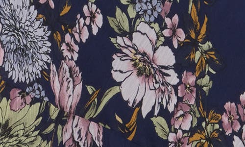 Connected Apparel Floral Chiffon Handkerchief Hem Midi Dress In Navy/mauve