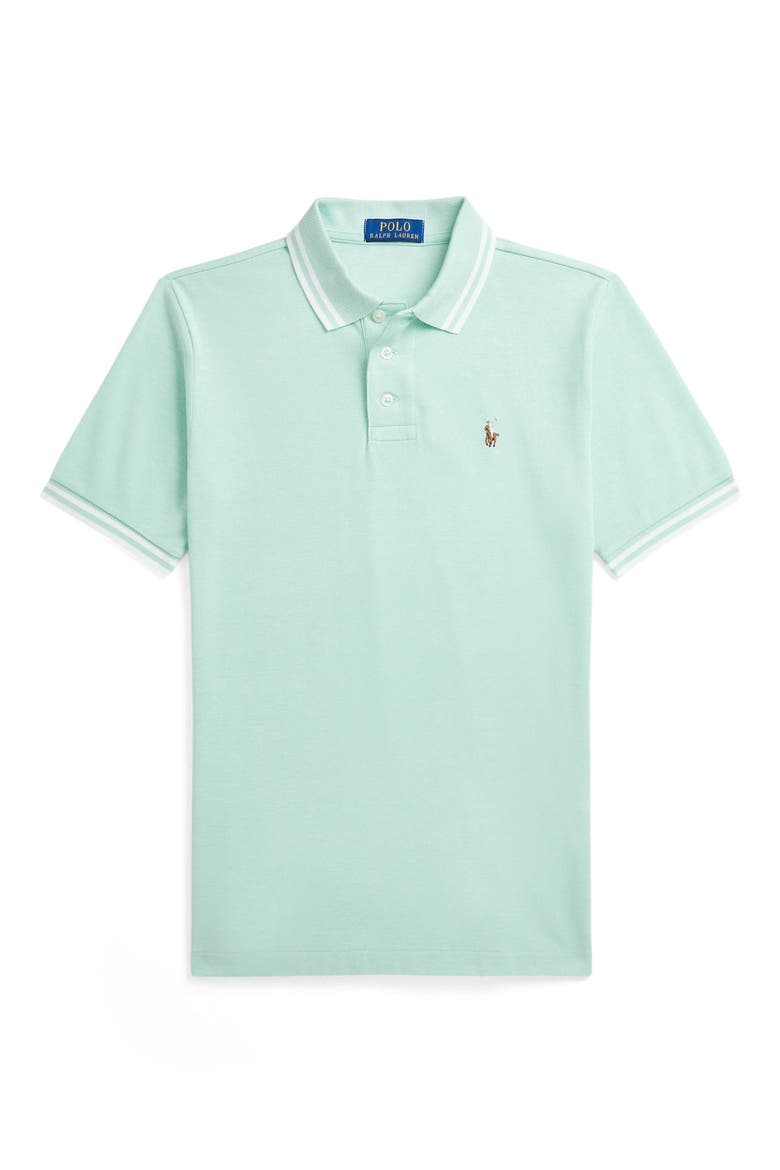 Kids' Tipped Cotton Piqué Polo, Main, color, GREEN