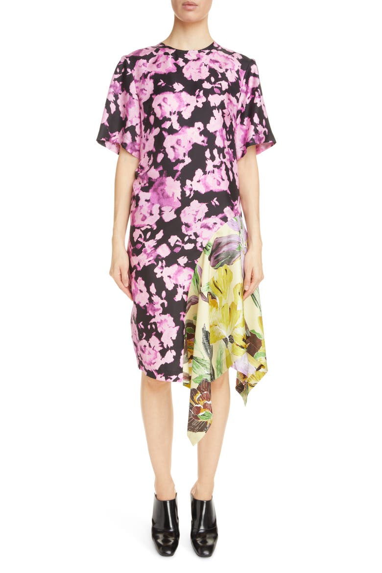 Diana Floral Contrast Silk Twill Dress, Main, color, DESSIN B 976