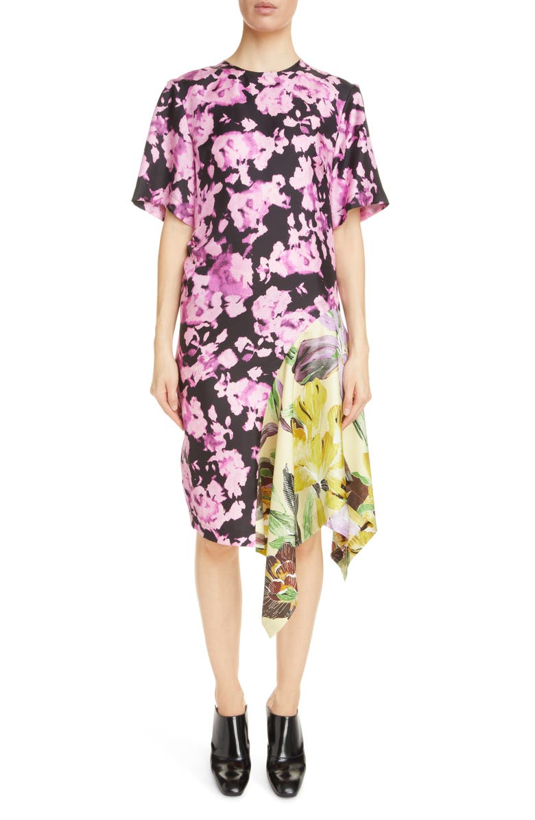 Dries Van Noten Diana Floral Contrast Silk Twill Dress, Main, color,