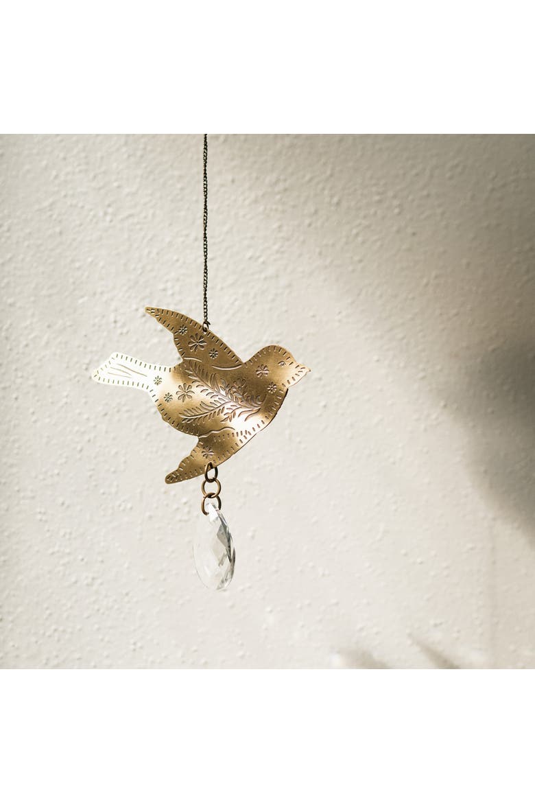 Surya Bird Engraved Brass Suncatcher, Alternate, color, Gold