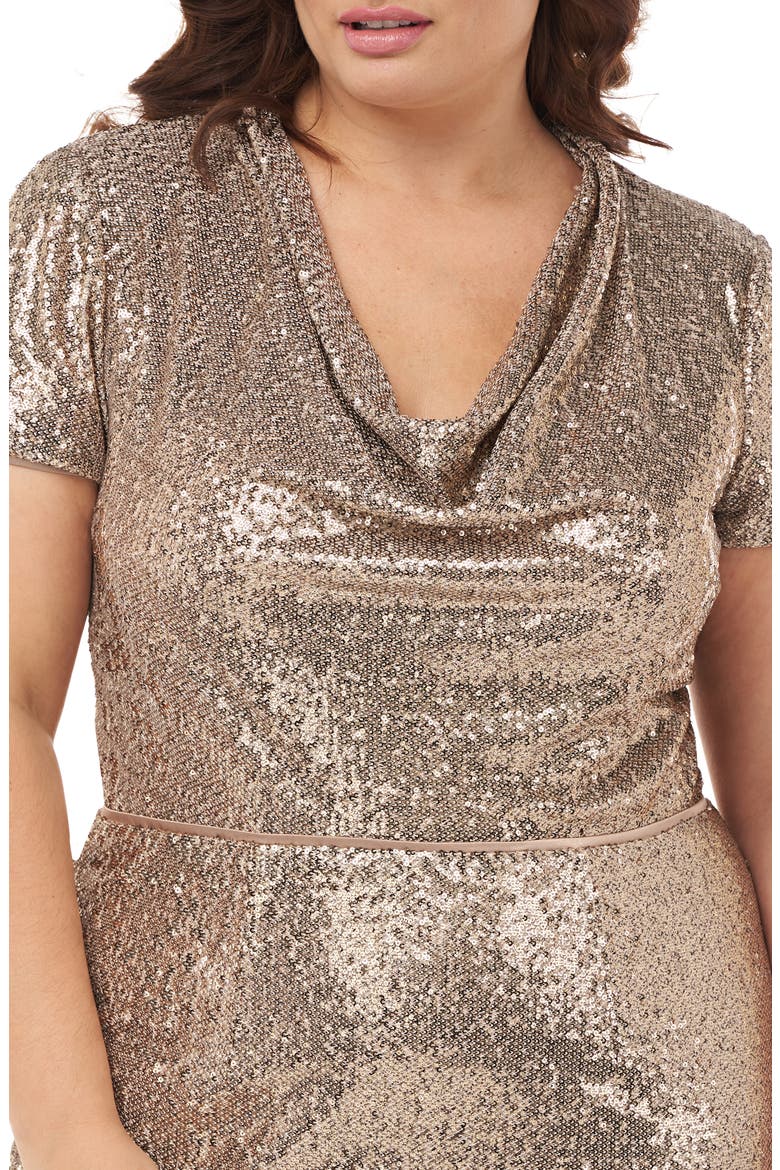 Sequin Cowl Neck Column Gown, Alternate, color, GOLD