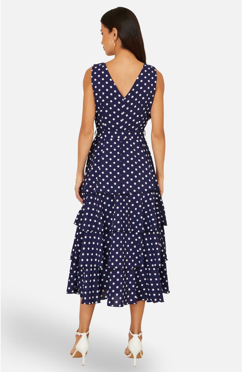 Yumi Spot Tiered Midi Dress, Alternate, color, Navy
