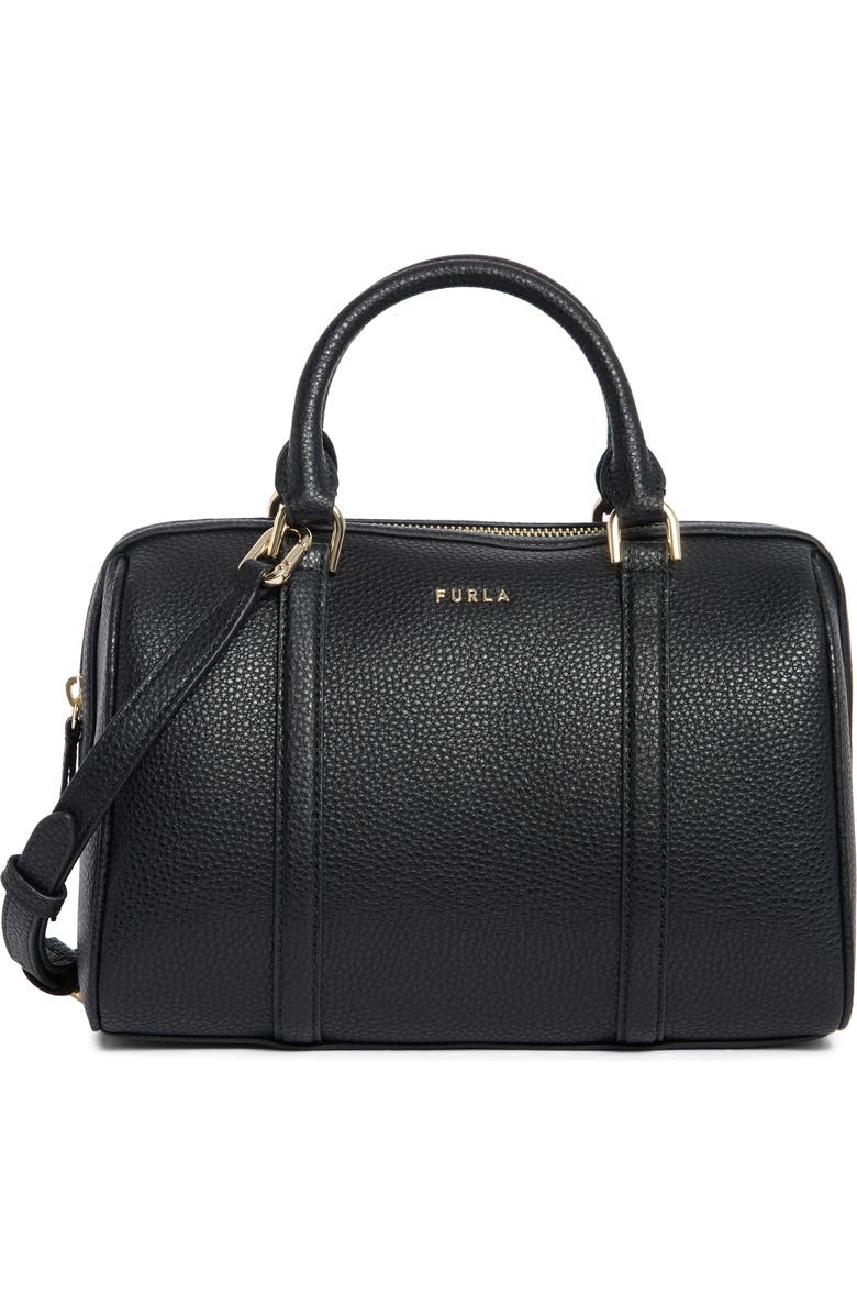 Furla Mia Lissa Small Leather Boston Bag, Main, color, Nero