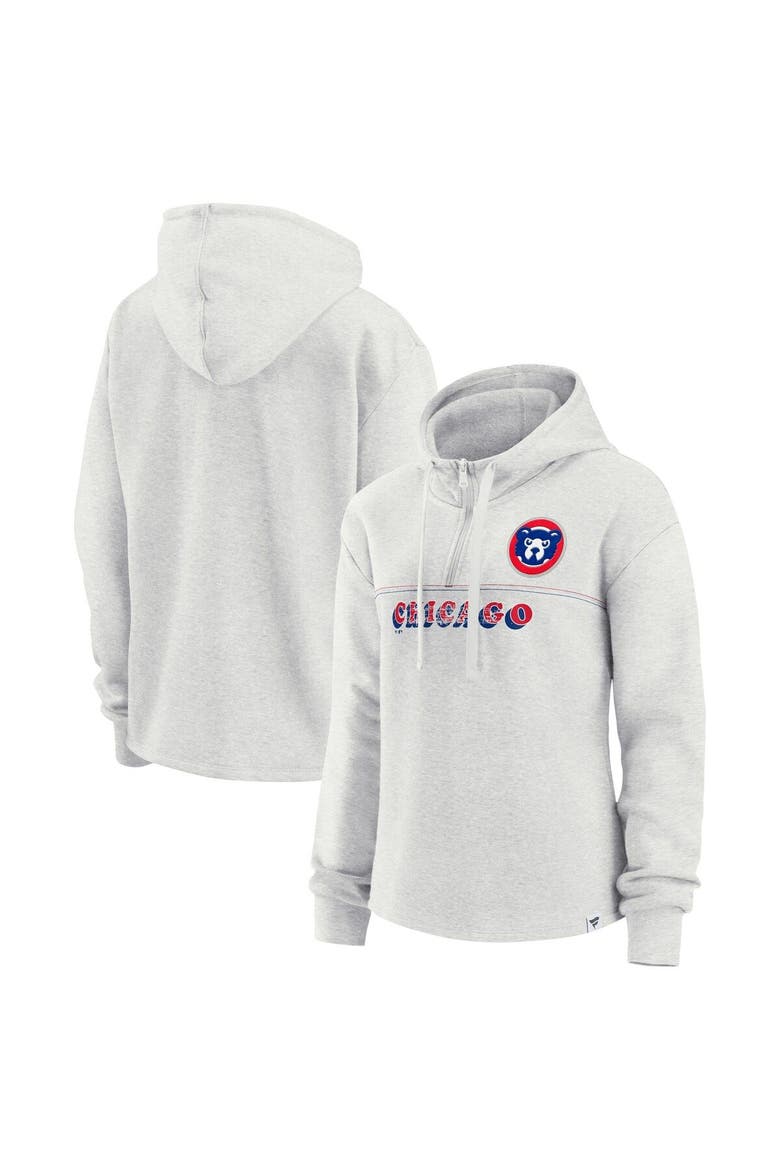 Women's Fanatics Branded Oatmeal Chicago Cubs True Classics Legacy Quarter-Zip Hoodie, Main, color, Oatmeal
