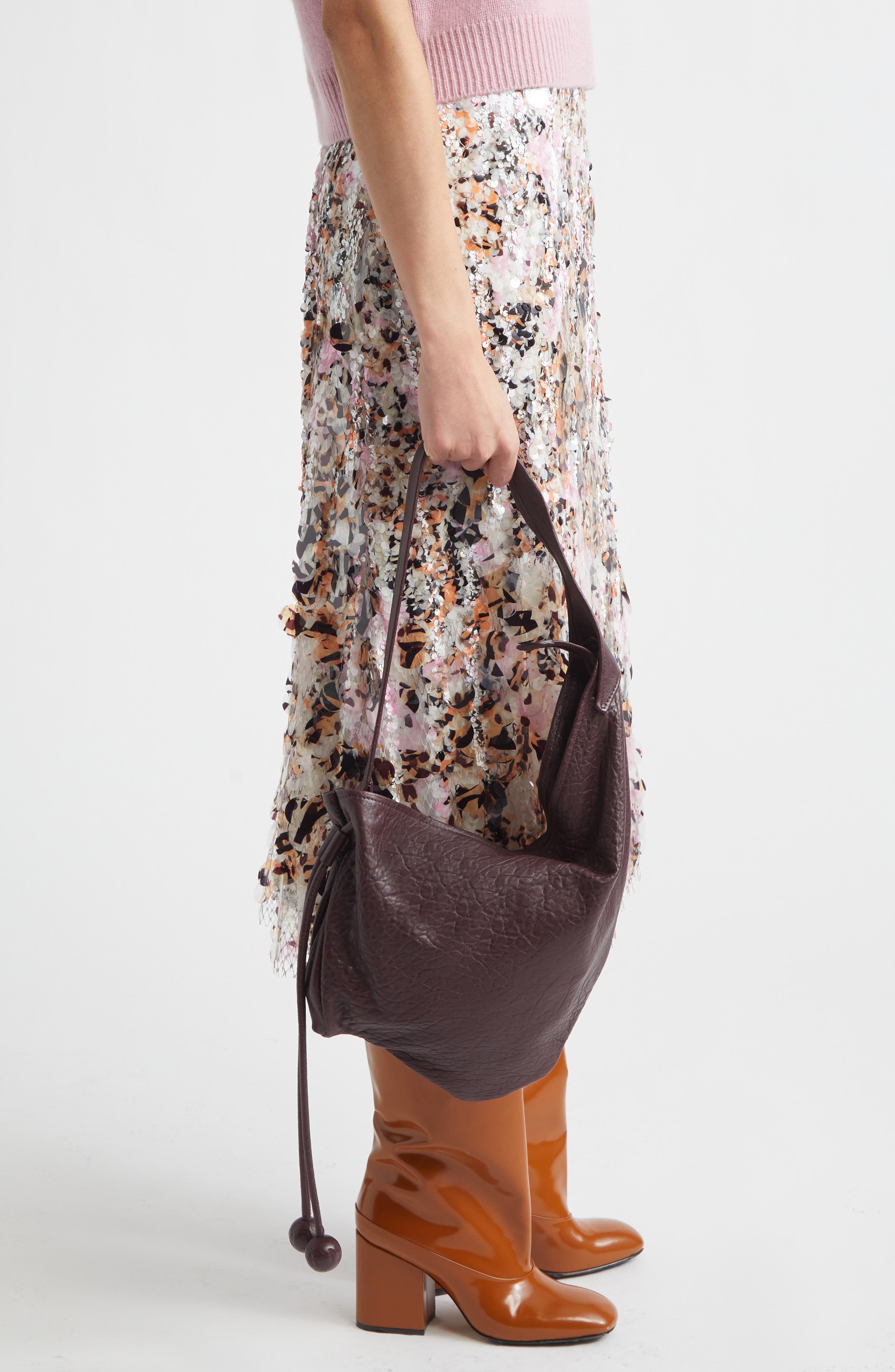 Small Sling Leather Hobo Bag, Alternate, color, 00R85 CHERRY