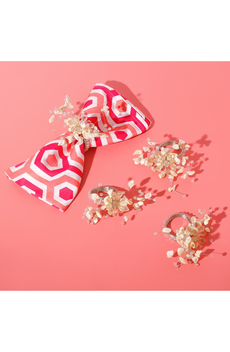 Tiramisu Opaline Bloom Set of 4 Napkin Rings, Alternate, color, Ivory