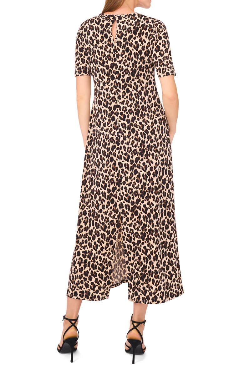 Vince Camuto Crewneck Midi T-Shirt Dress, Alternate, color, Rich Black/ Beige Multi