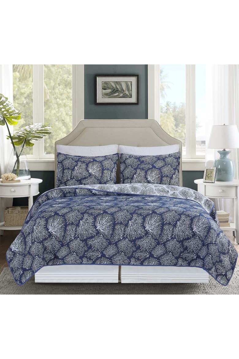 Blue Coral Jaquard Coverlet, Alternate, color, Blue