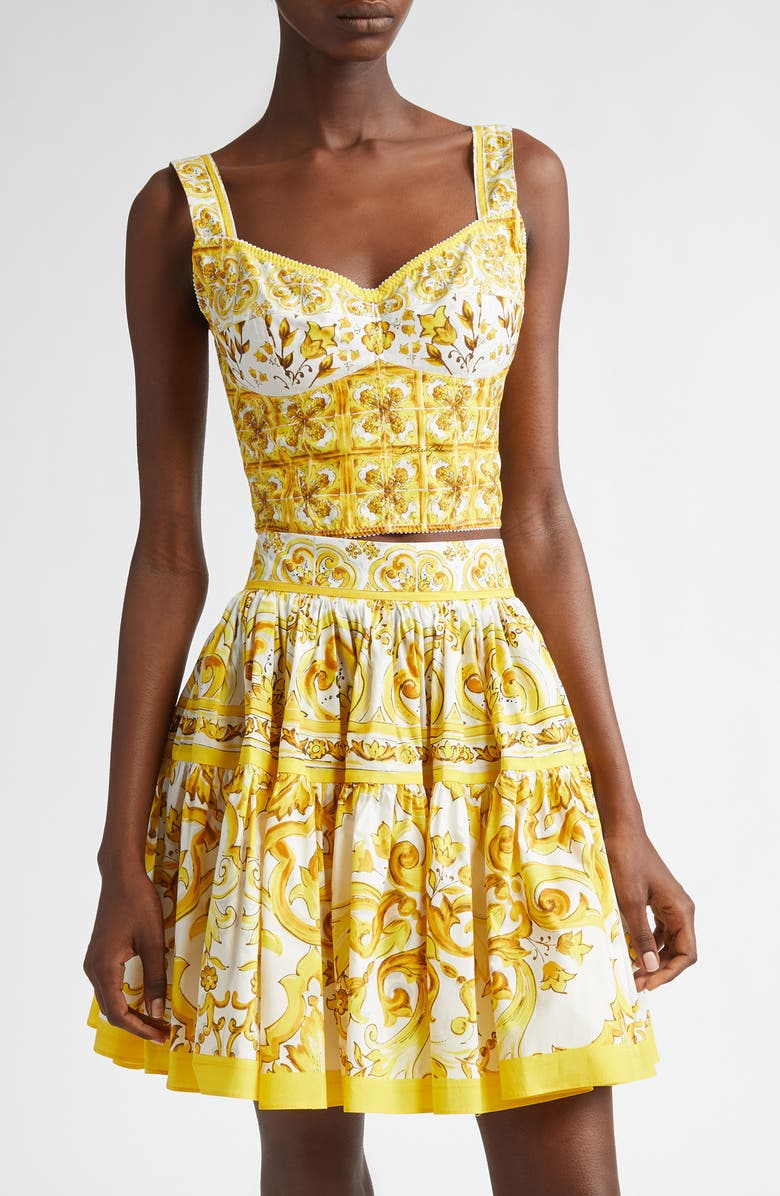 Dolce&Gabbana Majolica Print Corset Top, Main, color, Hg3tn Mix Maiolica Giallo