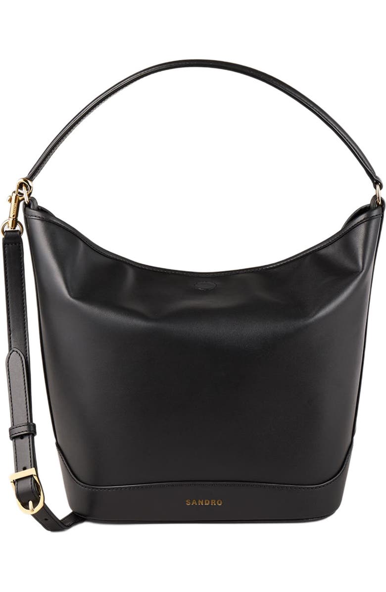 SANDRO Leather bucket bag TANGOSO, Main, color, Black