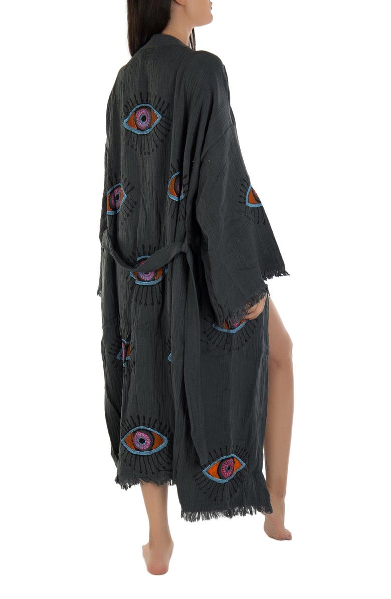 Forever & Always Shoes Aria Evil Eye Handmade Cotton Kimono, Alternate, color, Dark Grey