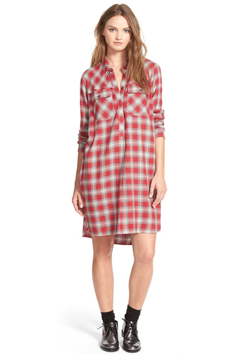 Plaid Shirtdress, Main, color, GEOMETRIC BRICK