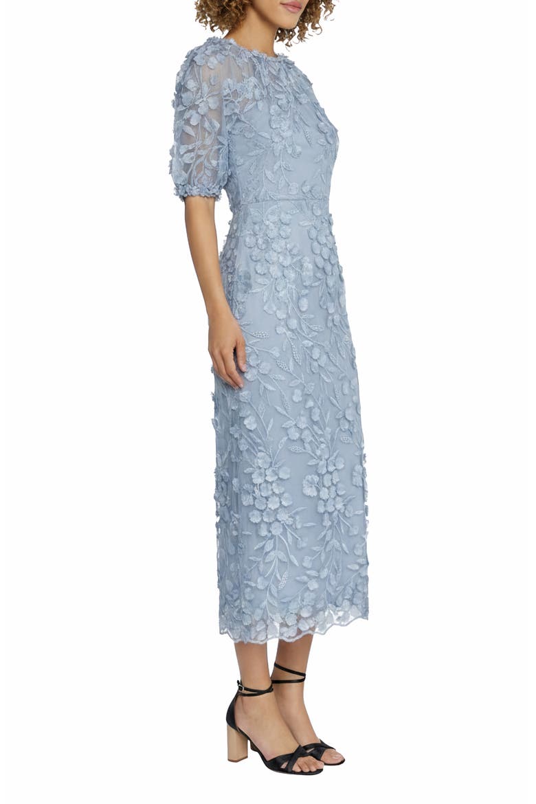 Illusion Floral Appliqué Gown, Alternate, color, GLACIER LAKE