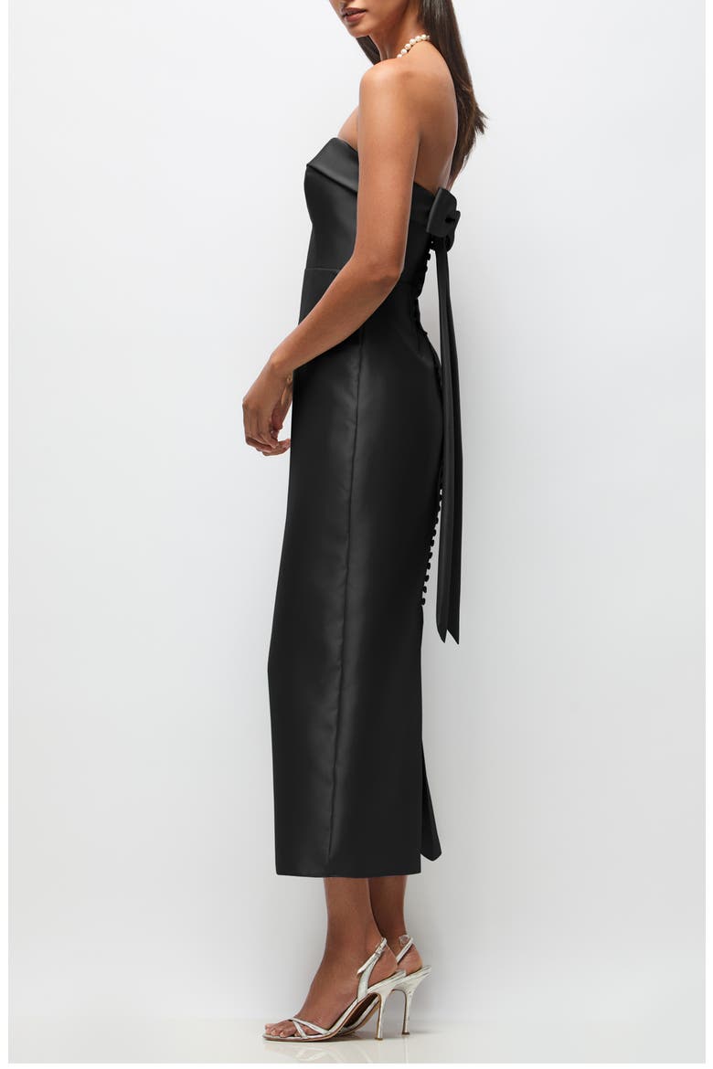 Annabelle Bow Back Strapless Satin Column Dress, Alternate, color, BLACK
