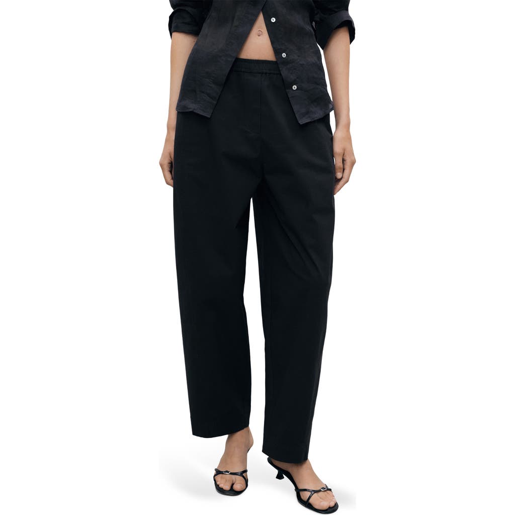 Mango Pull-on Stretch Cotton Pants In Black