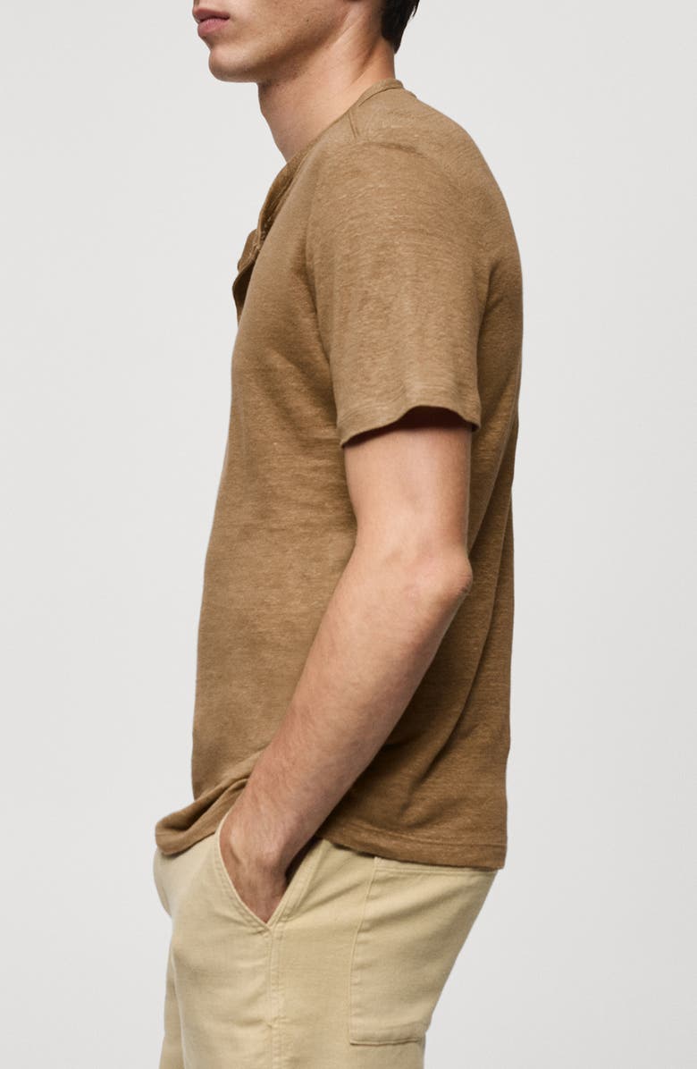 MANGO Slim Fit Linen Blend Henley, Alternate, color, Beige