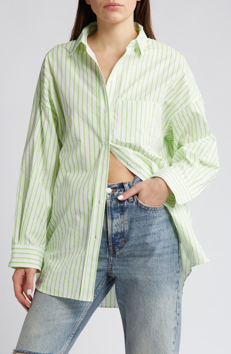 Topshop Oversize Stripe Cotton Button-Up Shirt, Main, color,
