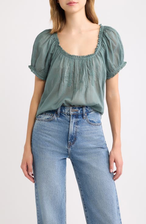 Frederica Floral Embroidered Organic Cotton Voile Top