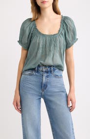 DÔEN Frederica Floral Embroidered Organic Cotton Voile Top