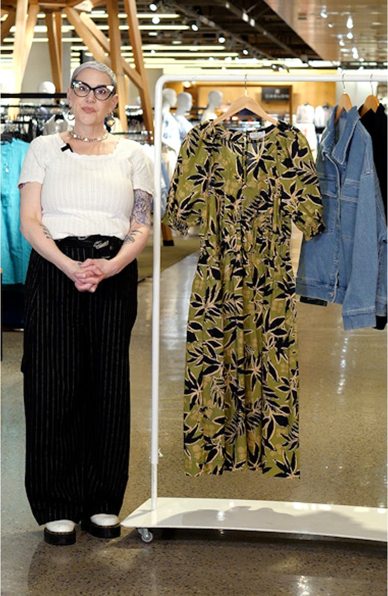 Wildleaf Print Puff Sleeve Midi Dress, sales video thumbnail