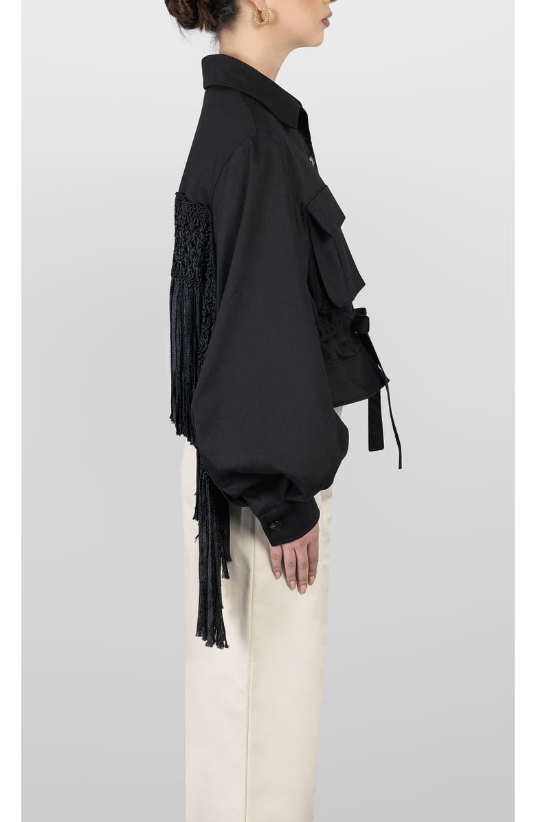 LAURA APARICIO Macrame Sahariana Jacket, Alternate, color, Black