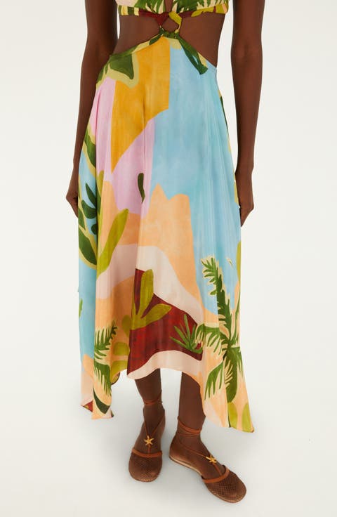 Tropical Painting Cutout Detail Maxi Dress