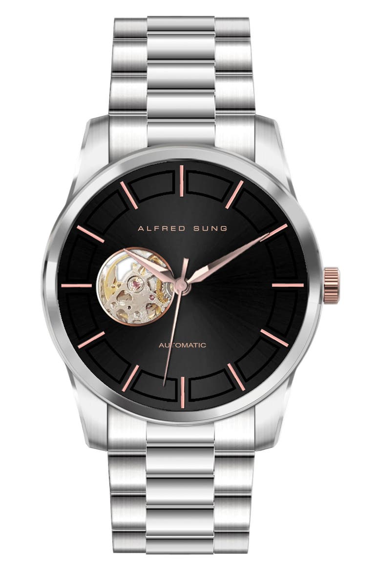 Automatic I Quartz Bracelet Watch, 42mm, Main, color, SILVER BRACELET BLACK DIAL