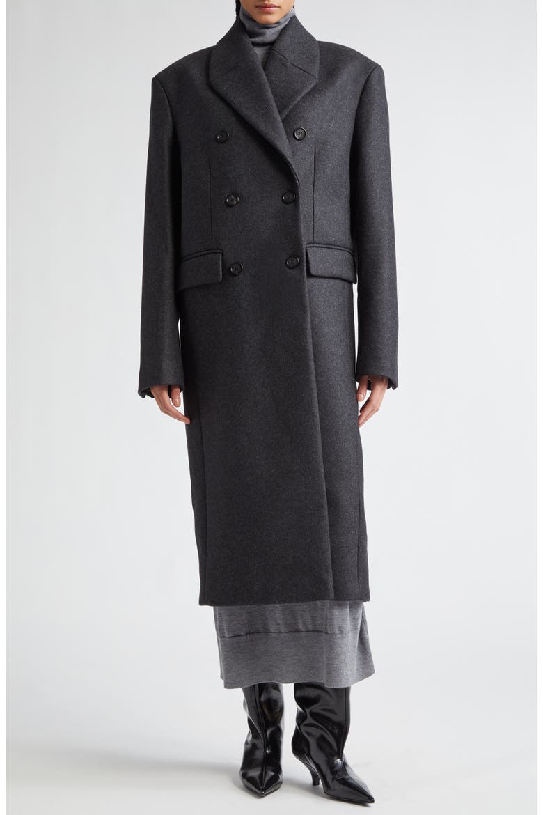 Broad Double Breasted Recycled Wool Blend Coat, Alternate, color, CHARCOAL MELANGE